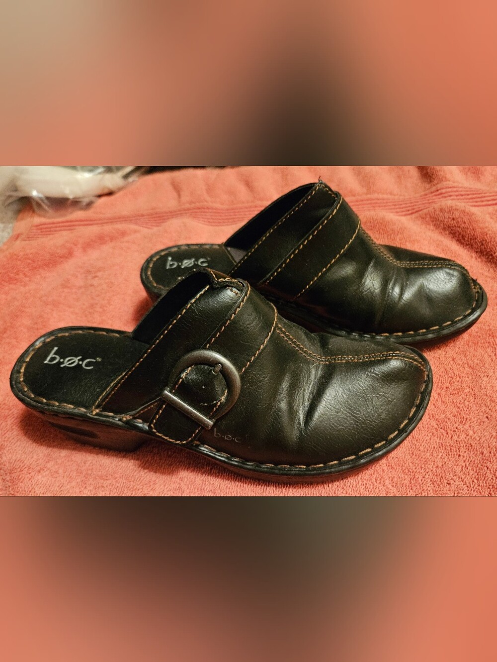 boc Black Leather Slip-On Clog Mules with Buckle
